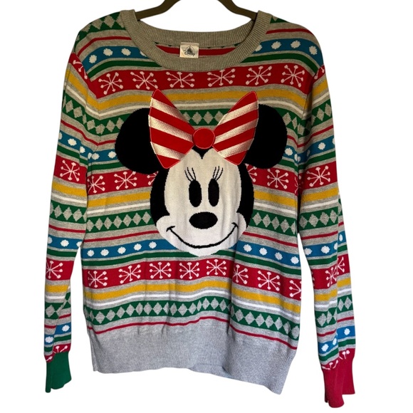 Disney Minnie Mouse Holiday Sweater Snowflakes Size Medium Christmas - Picture 1 of 12